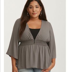 Torrid 00 Georgette Button Front Smocked babydoll